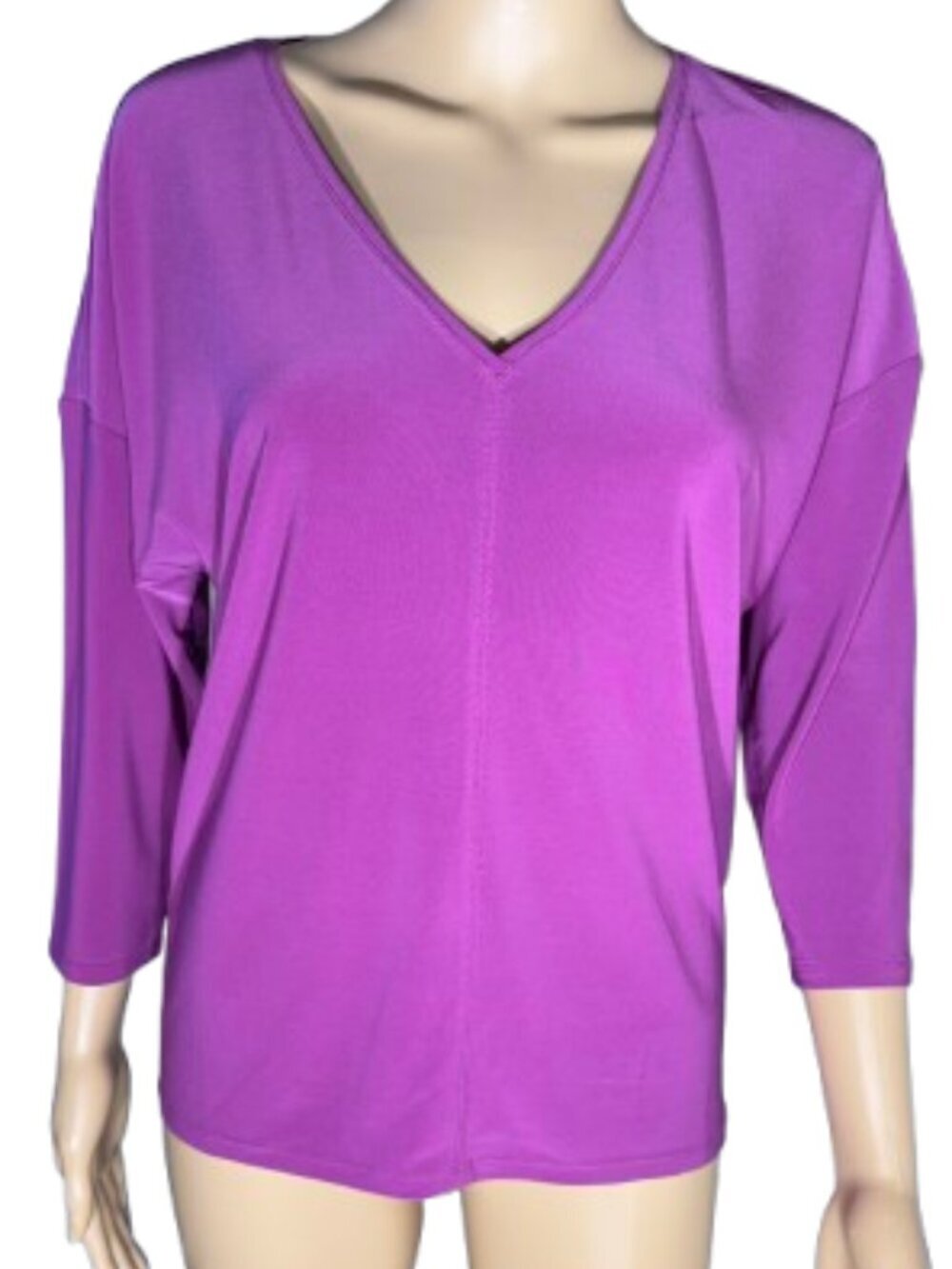 White House Black Market 3/4 Length Sleeve V-Neck Top Small